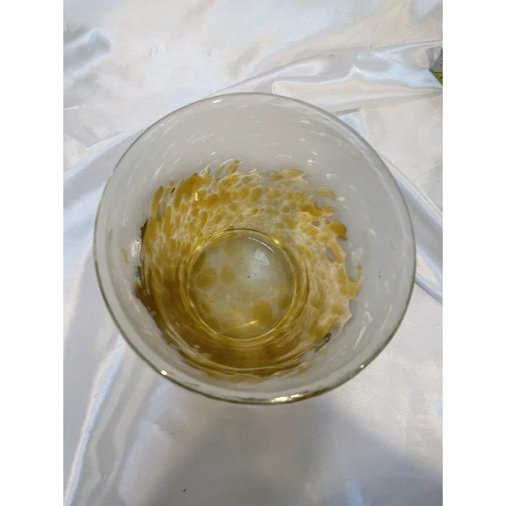 Yellow and White Blown Glass Ice Bucket Italy W/ Applied Handles